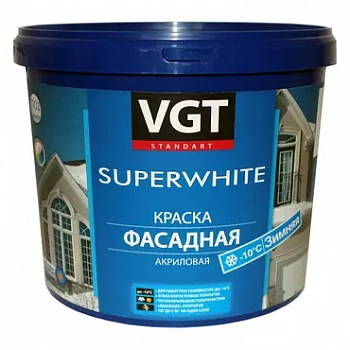 Краска акриловая VGT ВД-АК 1180 SuperWhite фасадная зимняя супербелая  фото