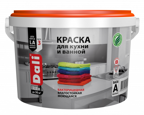 Краска DALI для кухни и ванной латексная акриловая белая 2.5л