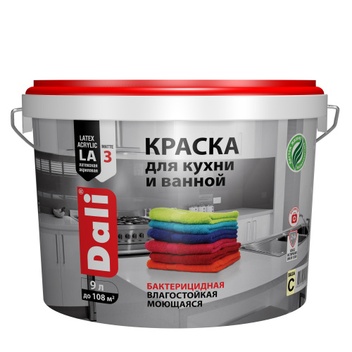 Краска DALI для кухни и ванной латексная акриловая прозрачная 9л
