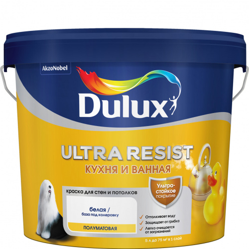 Dulux Ultra Resist Кухня и Ванная  белая, ненасыщеные тона полуматовая 5л