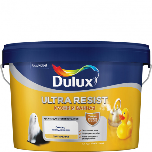 Dulux Ultra Resist Кухня и Ванная  белая, ненасыщеные тона полуматовая 2.5л