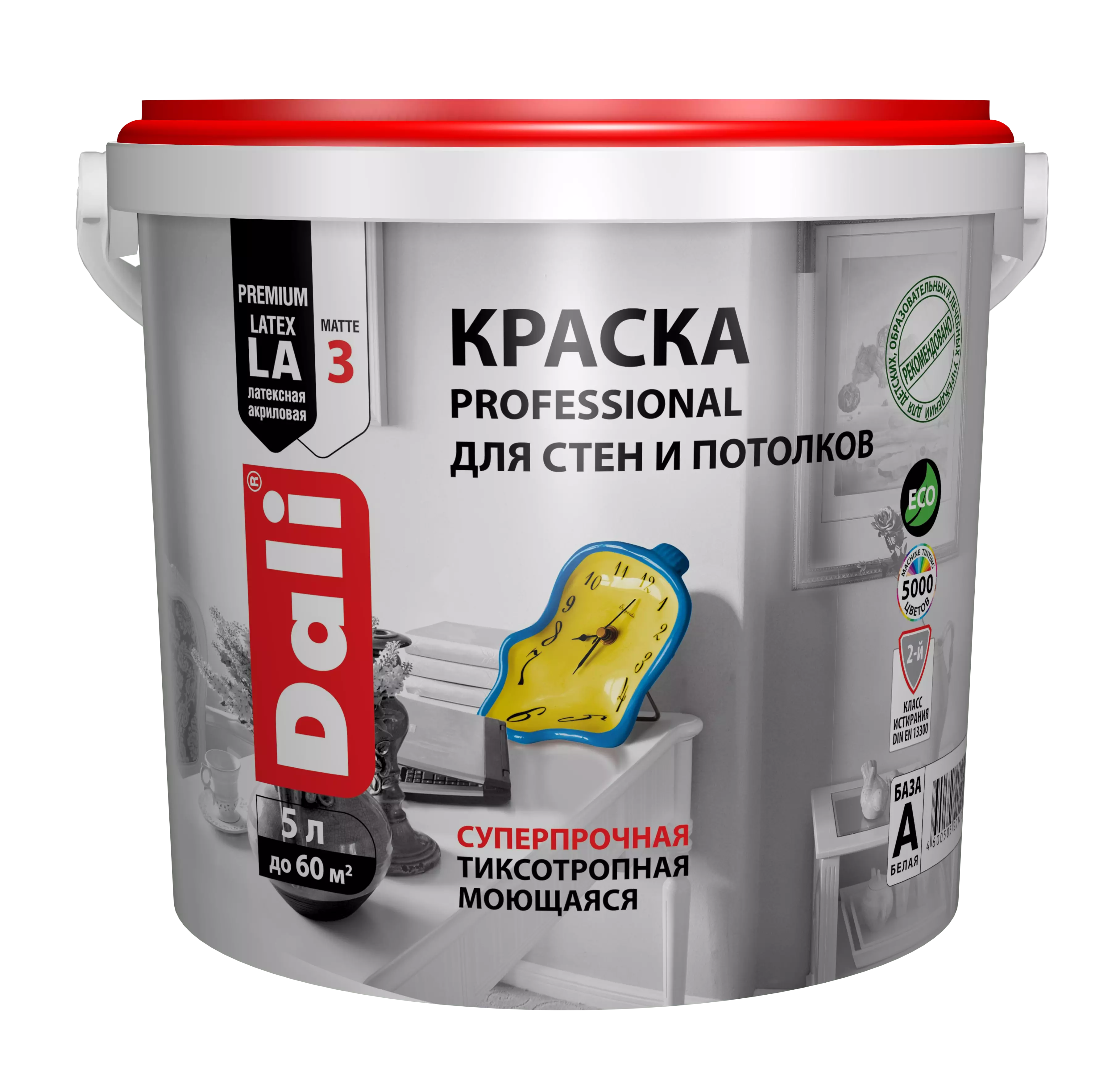 Краска DALI интерьерная акриловая для стен и потолков белая 5л