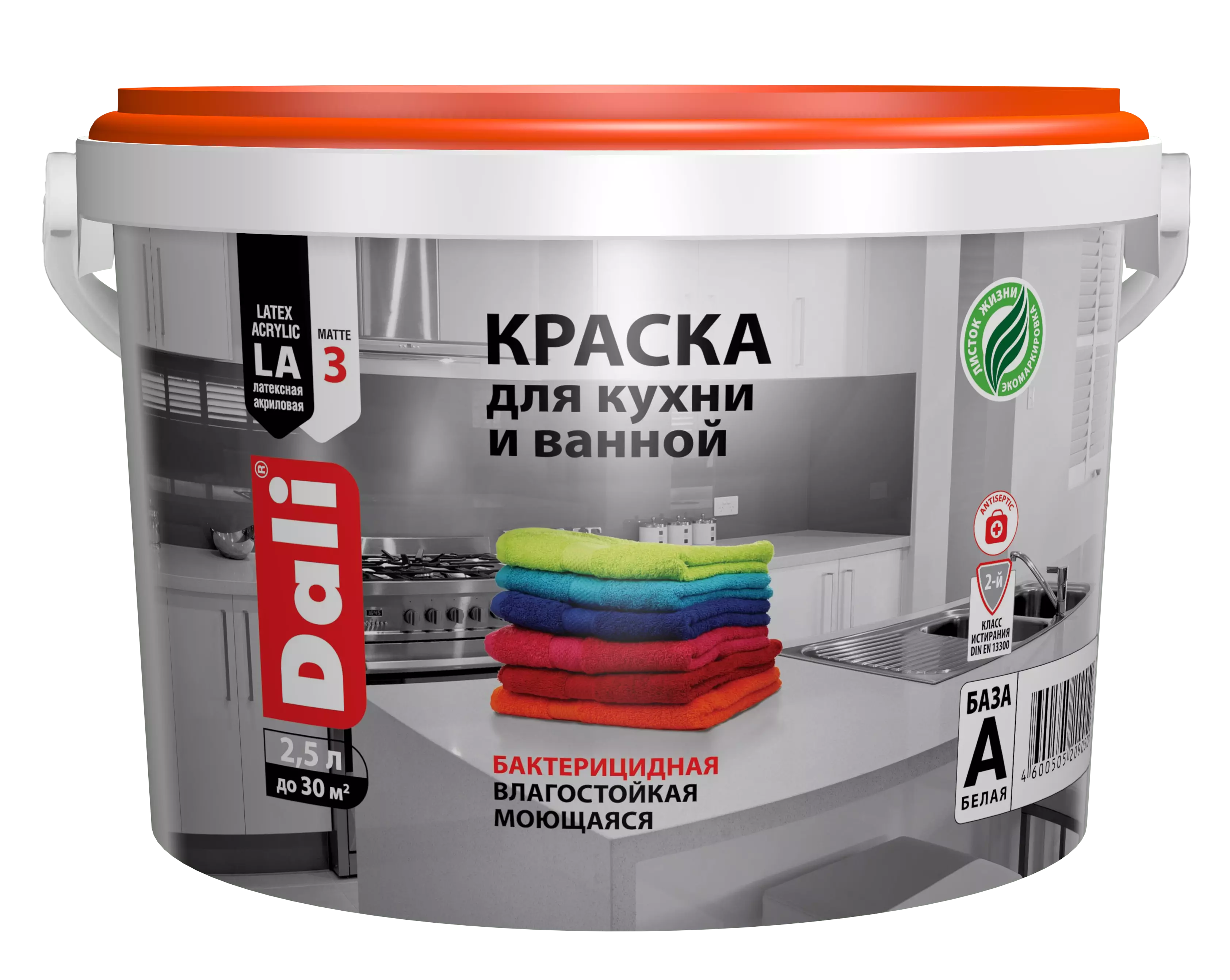Краска DALI для кухни и ванной латексная акриловая белая 2.5л