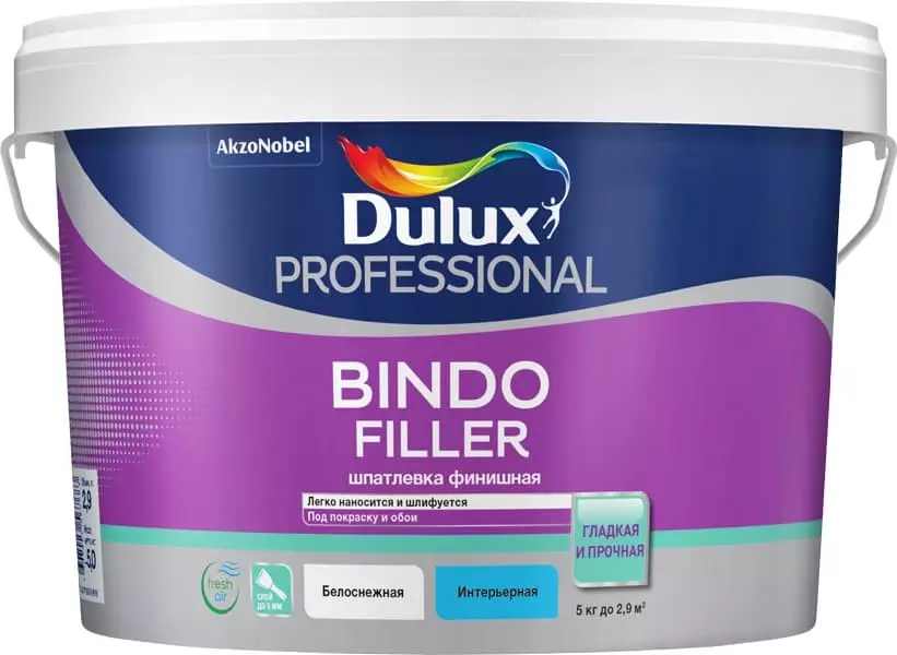 Dulux BINDO FILLER финишная шпатлевка под покраску и обои белый 5кг