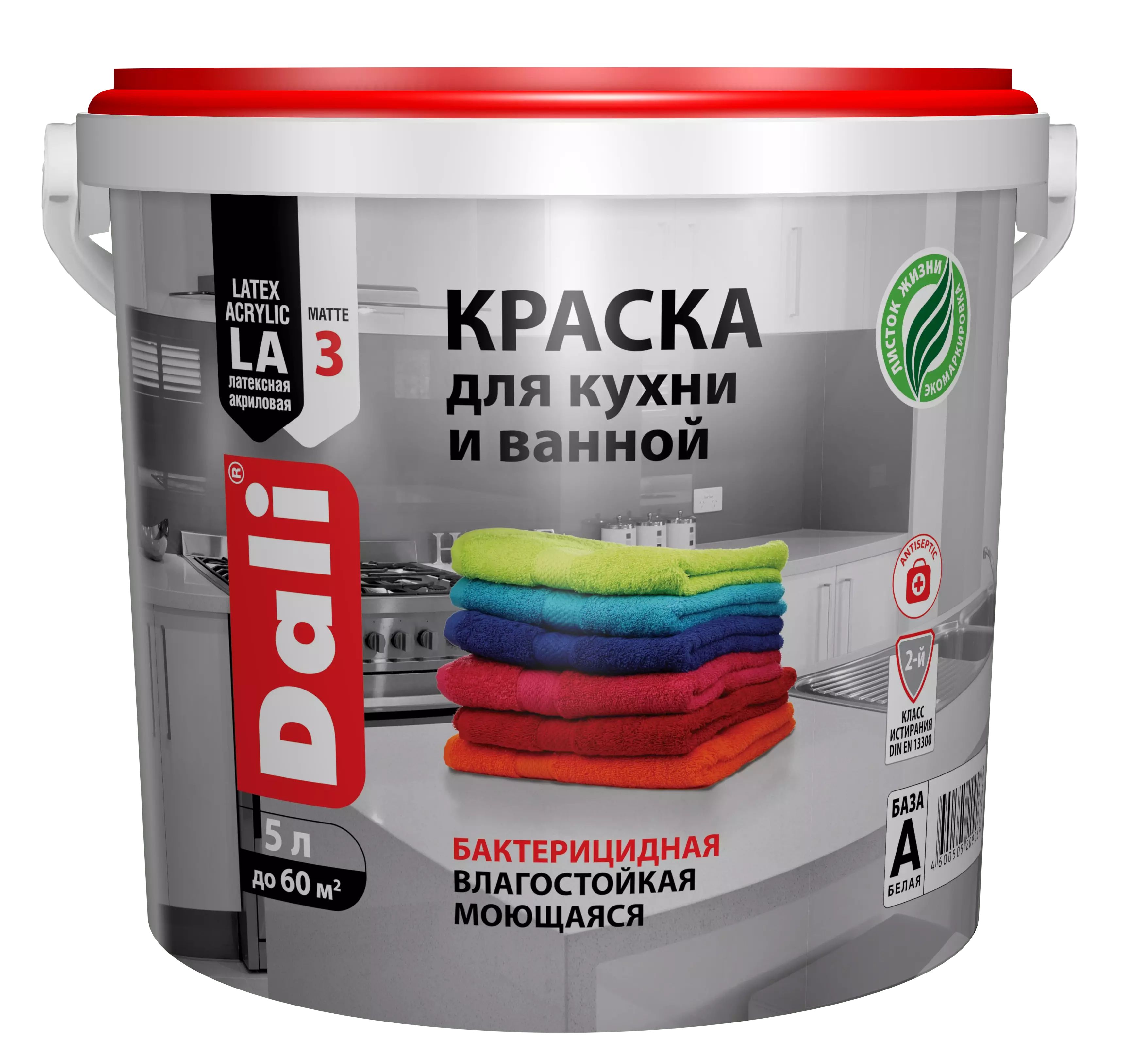 Краска DALI для кухни и ванной латексная акриловая белая 5л
