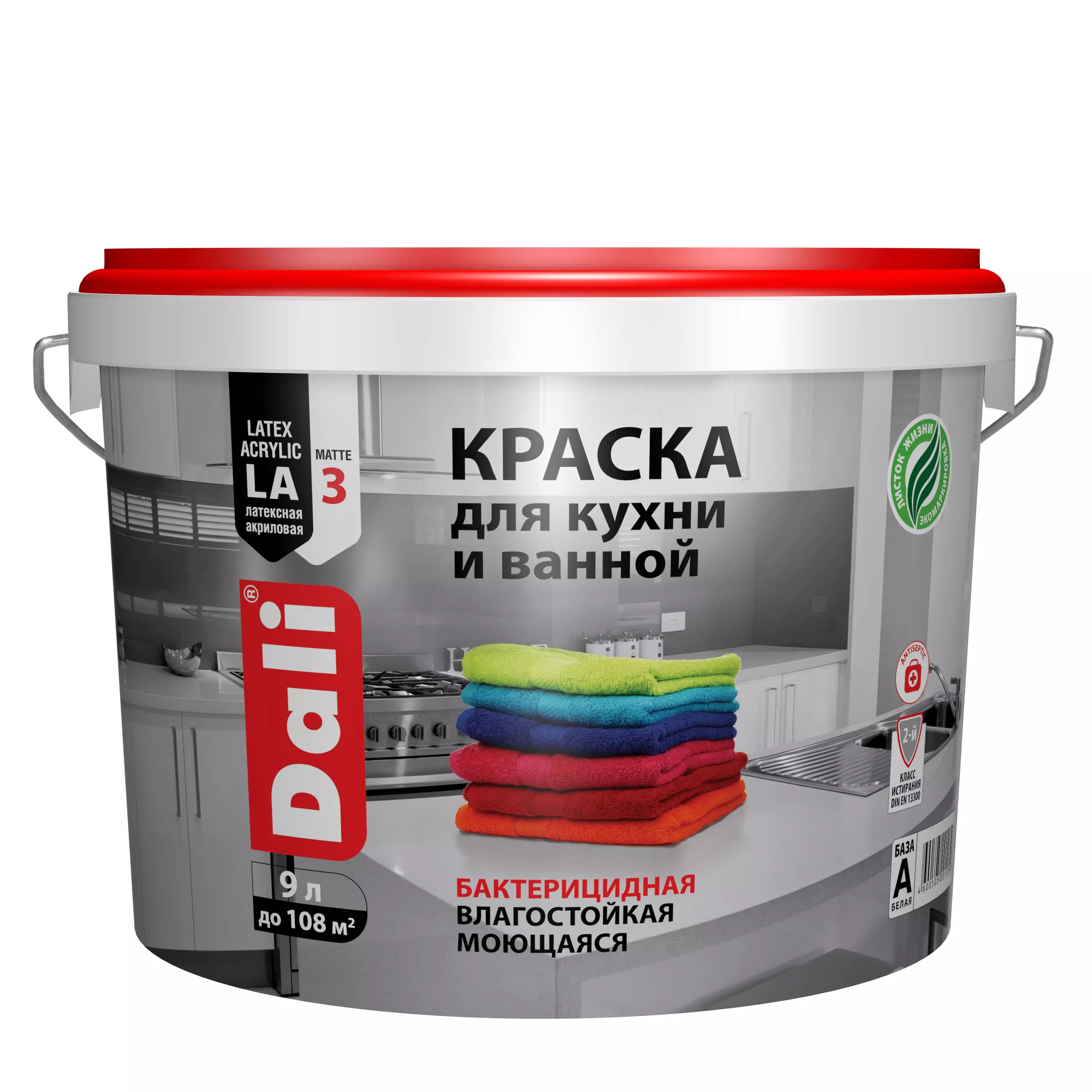 Краска DALI для кухни и ванной латексная акриловая белая 9л